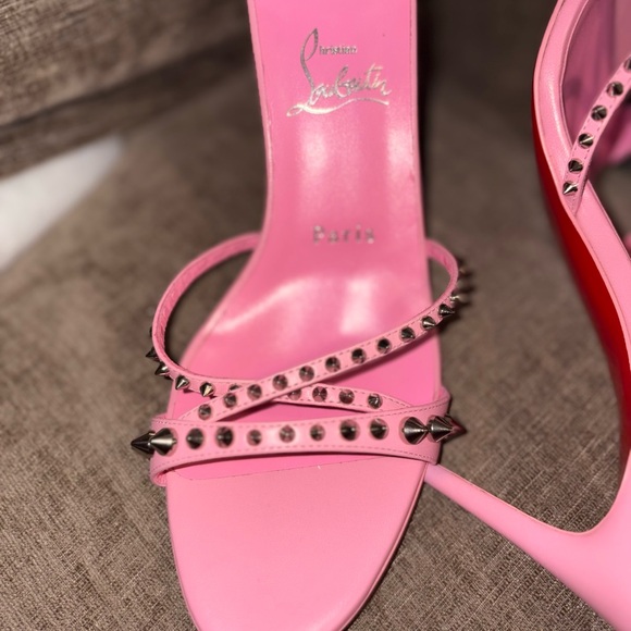 Christian Louboutin Pink Studded Slide Heels — Iconic Statement Sandals 9.5 - Picture 7 of 10